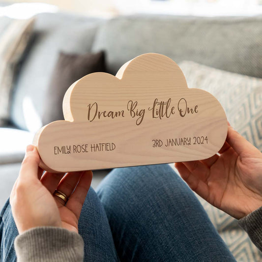Personalised Dream Big Little One Cloud New Baby Gift