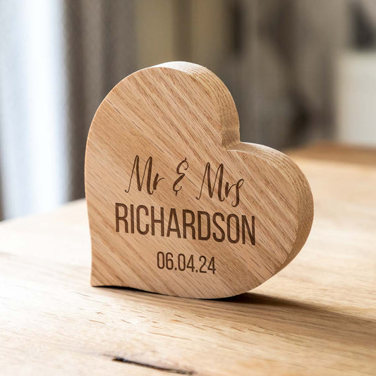 Personalised Oak Heart Wedding or Anniversary Gift For Couple