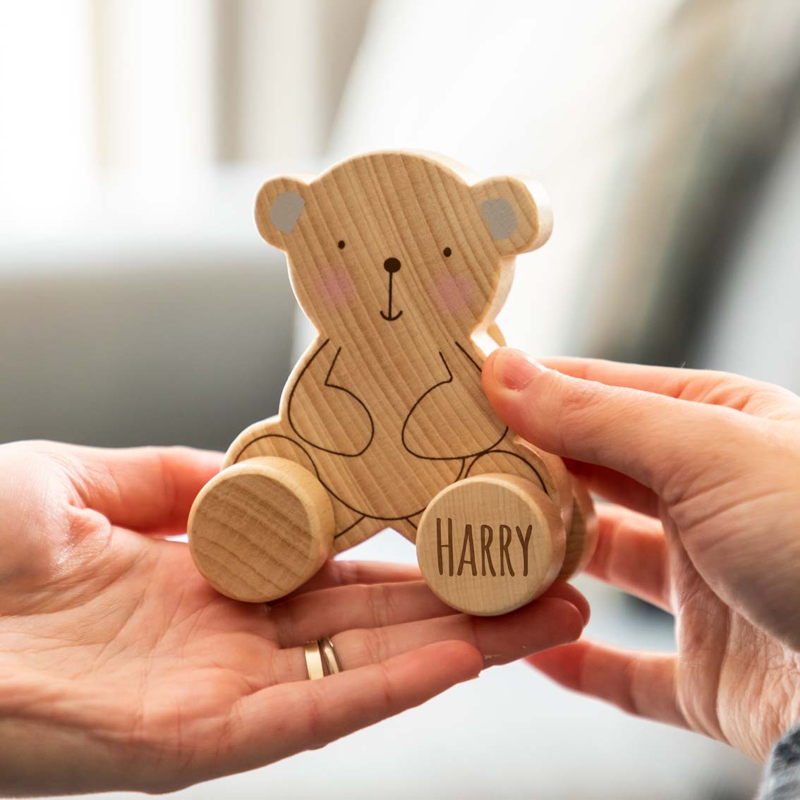 Personalised Wooden Push Toy Elephant Bear or Rabbit