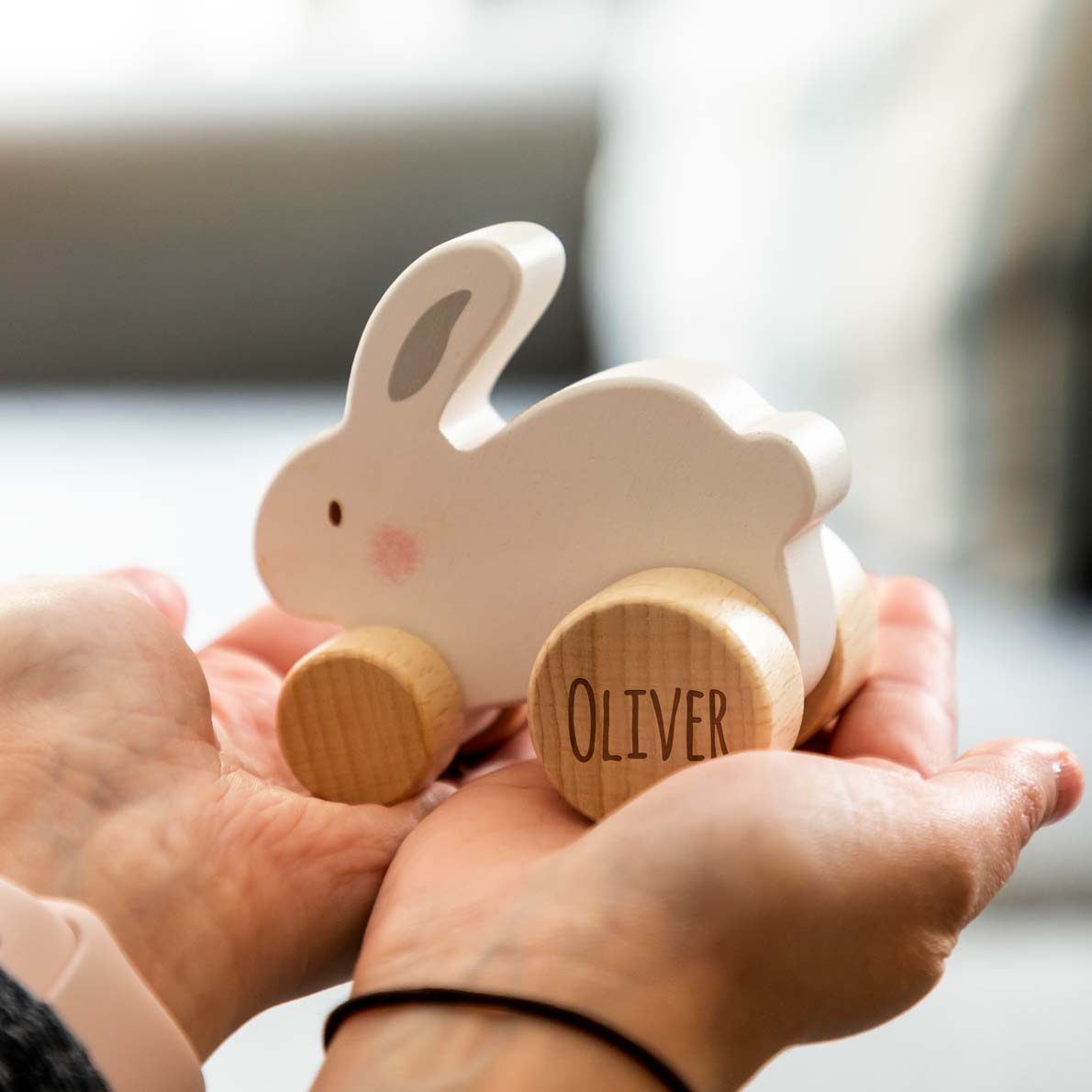 Personalised Wooden Push Toy Elephant Bear or Rabbit