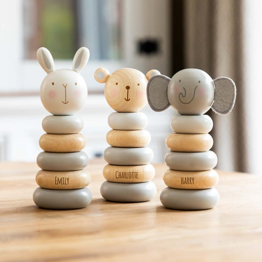 Personalised Wooden Stacking Toy Rabbit Bear or Elephant
