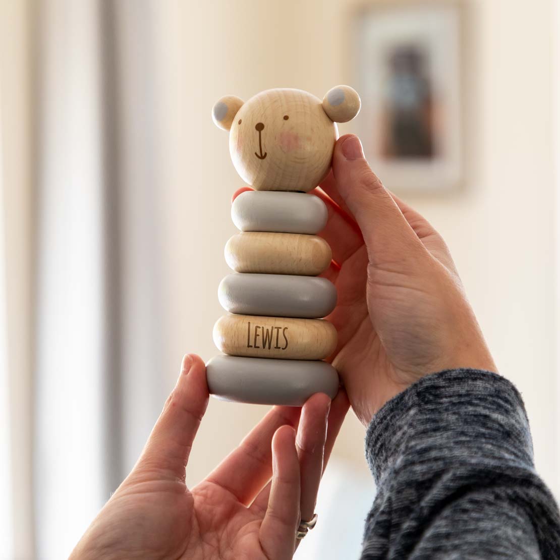 Personalised Wooden Stacking Toy Rabbit Bear or Elephant