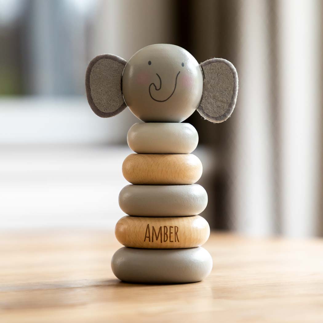 Personalised Wooden Stacking Toy Rabbit Bear or Elephant