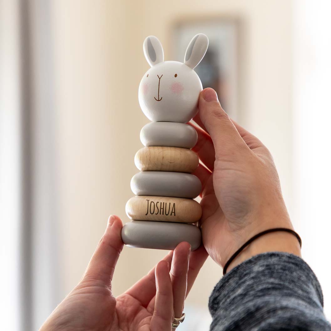 Personalised Wooden Stacking Toy Rabbit Bear or Elephant