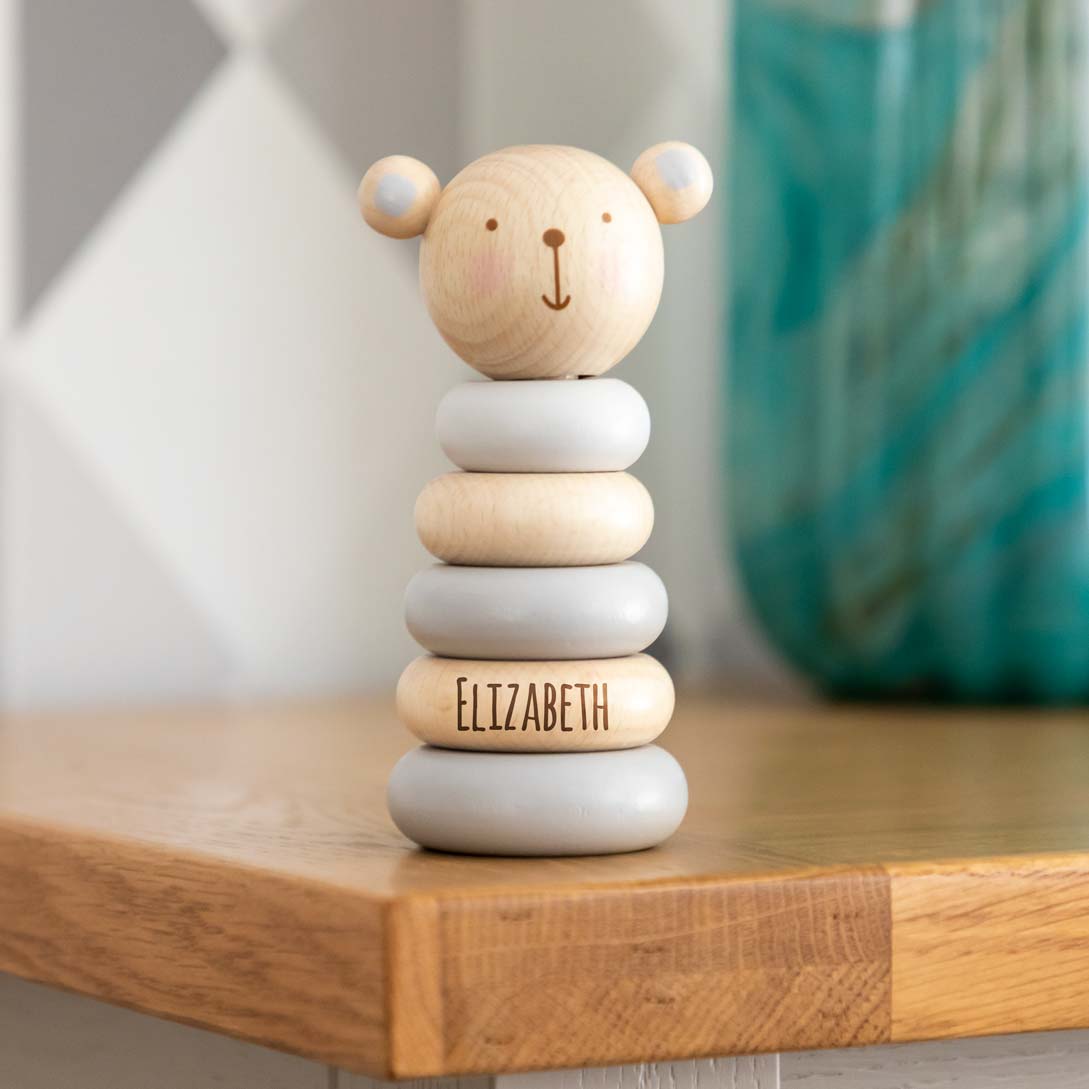 Personalised Wooden Stacking Toy Rabbit Bear or Elephant