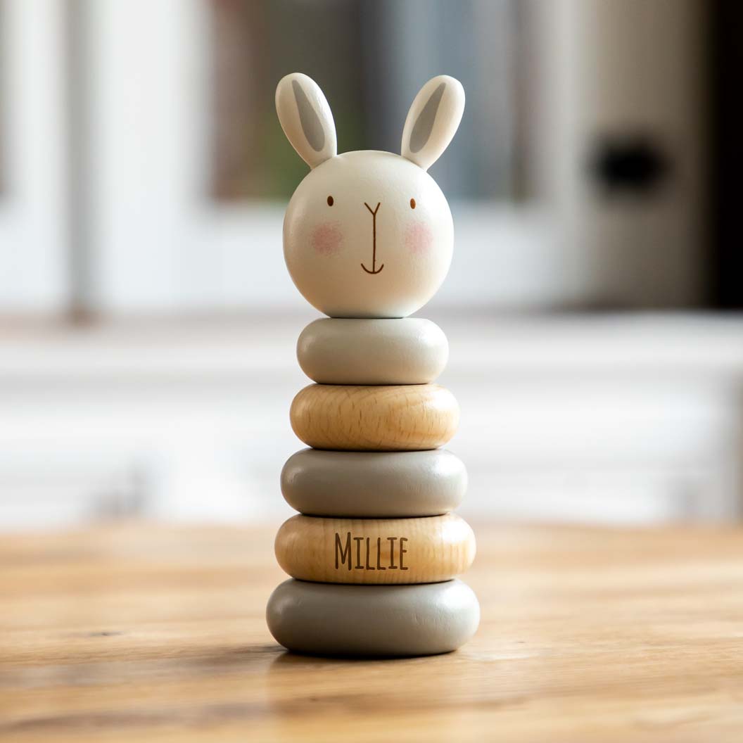 Personalised Wooden Stacking Toy Rabbit Bear or Elephant