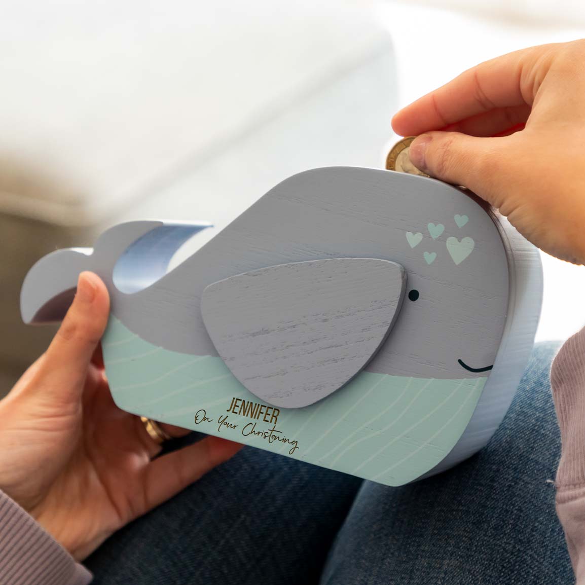Personalised Whale Money Box For Christening Baptism Naming Day Gift