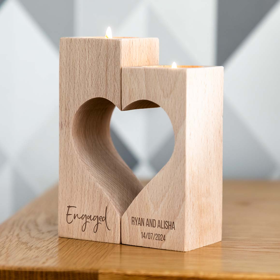 Personalised Heart Candle Set Engagement Gift For Couple