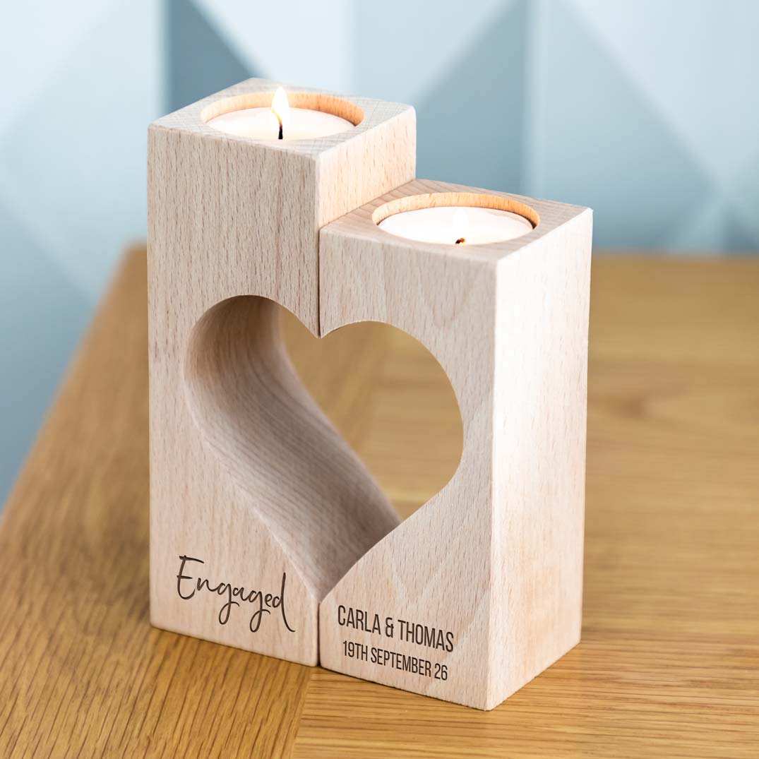 Personalised Heart Candle Set Engagement Gift For Couple