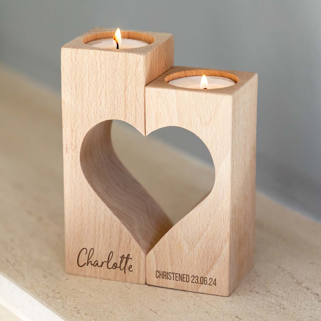 Personalised Heart Candle Set Christening Baptism Gift