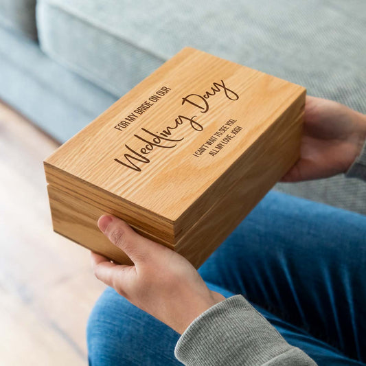 Personalised Gift For Bride or Groom Oak Keepsake Box