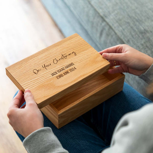 Personalised Christening Baptism Naming Day Oak Keepsake Box