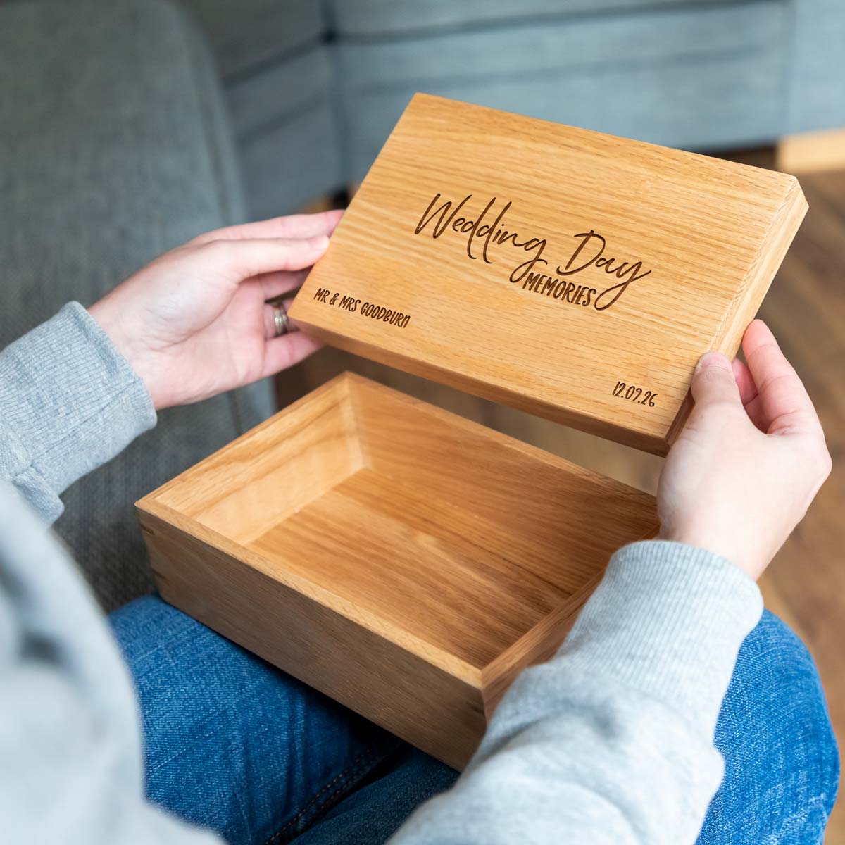 Personalised Wedding Gift Oak Keepsake Box