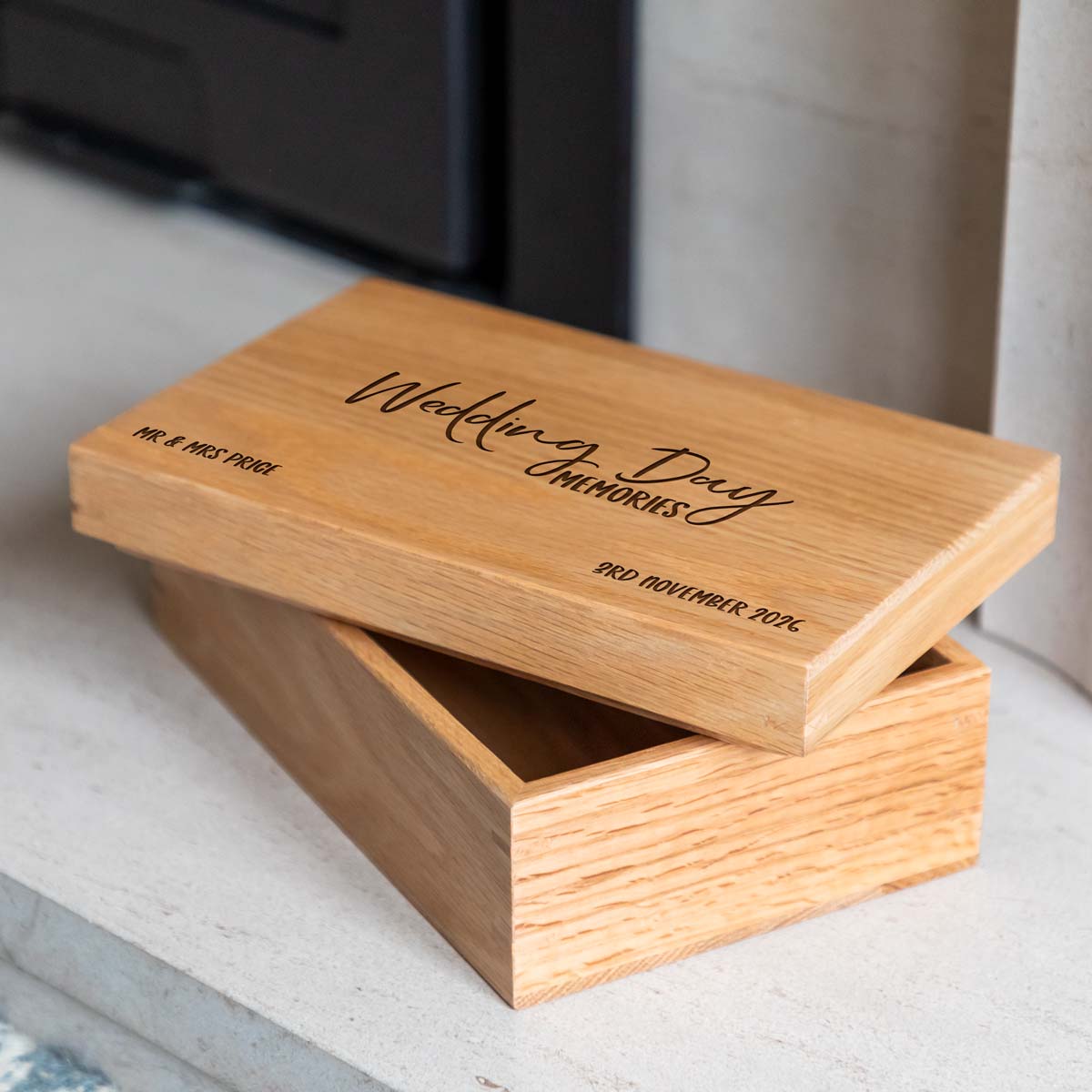 Personalised Wedding Gift Oak Keepsake Box
