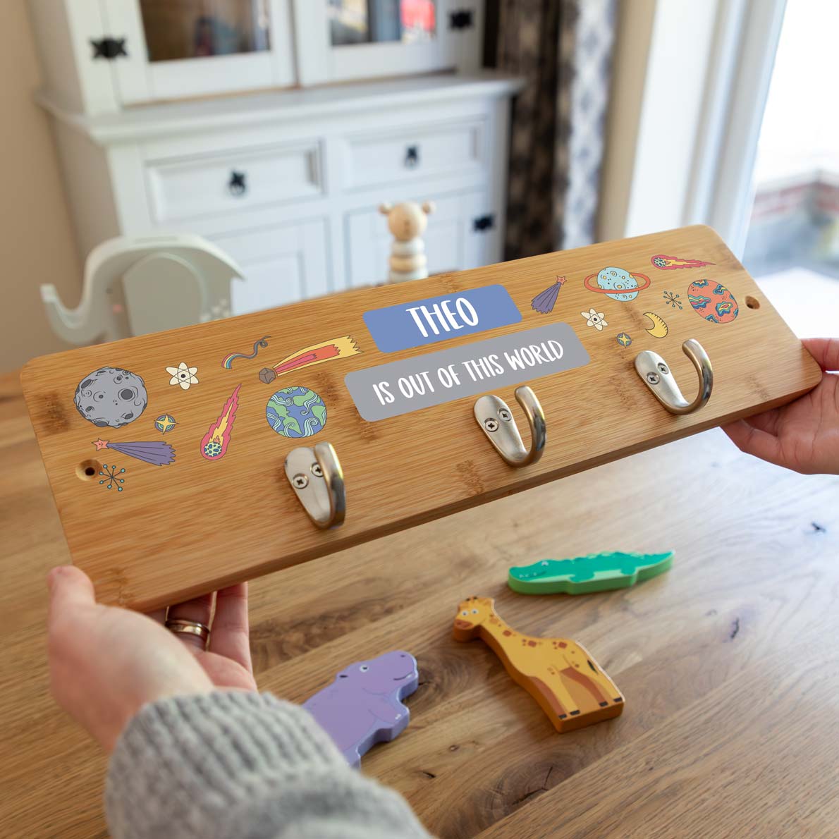 Personalised Outer Space Wall Mounted Coat Hooks For Kids Bedroom