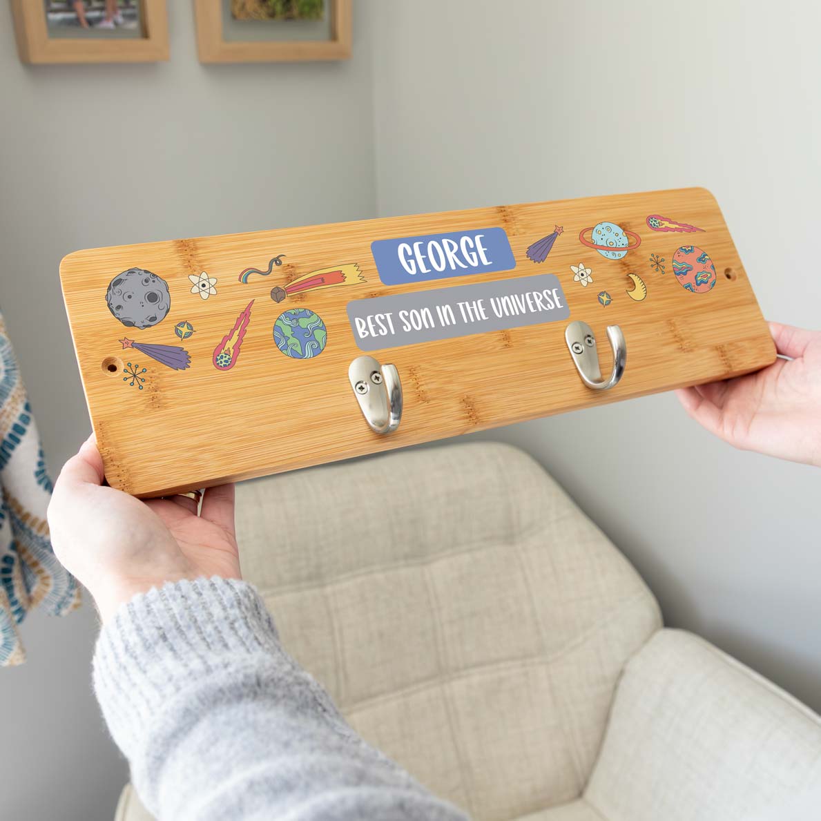 Personalised Outer Space Wall Mounted Coat Hooks For Kids Bedroom
