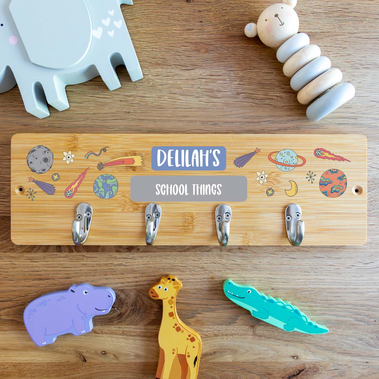 Personalised Outer Space Wall Mounted Coat Hooks For Kids Bedroom