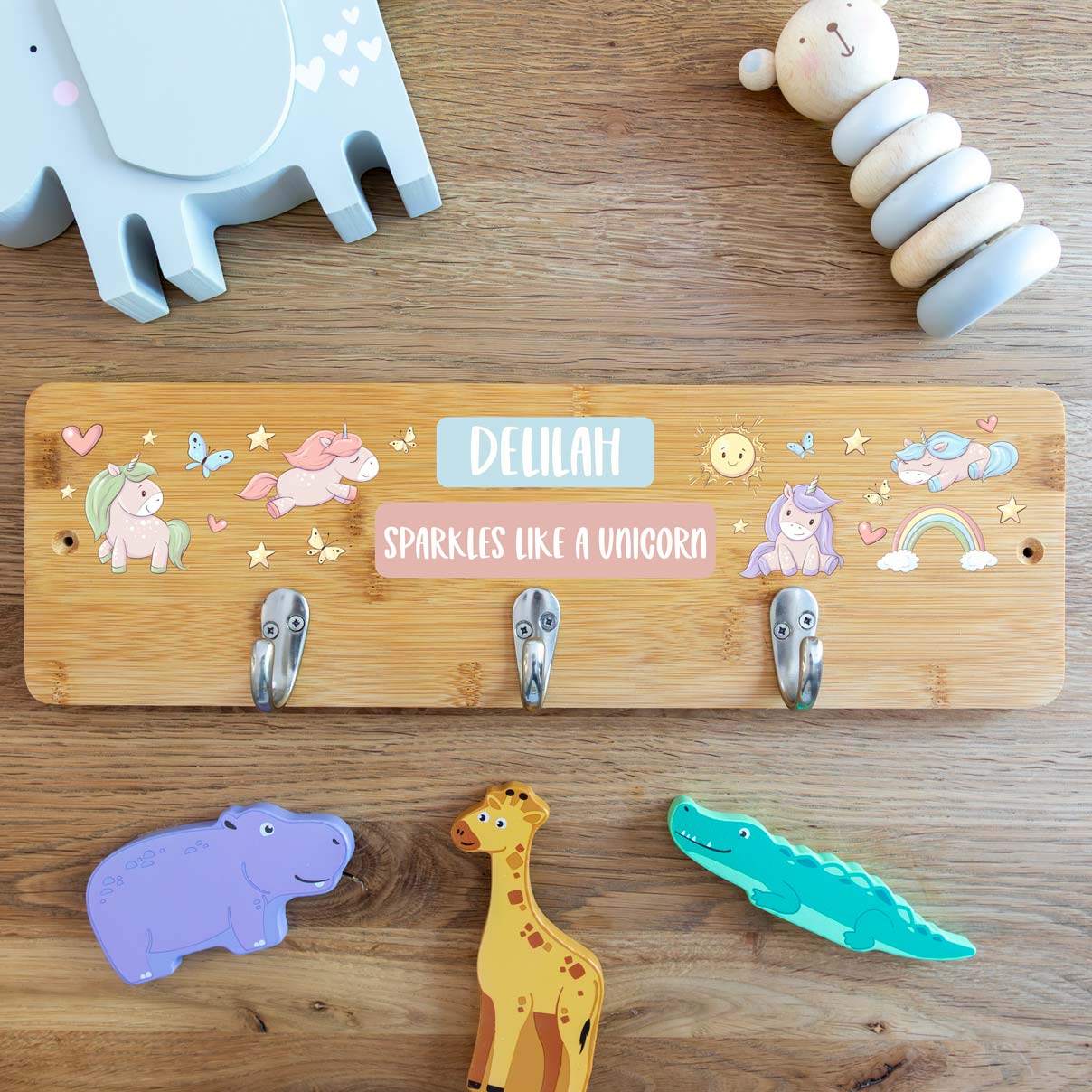 Personalised Unicorn Wall Mounted Coat Hooks For Children's Bedroom