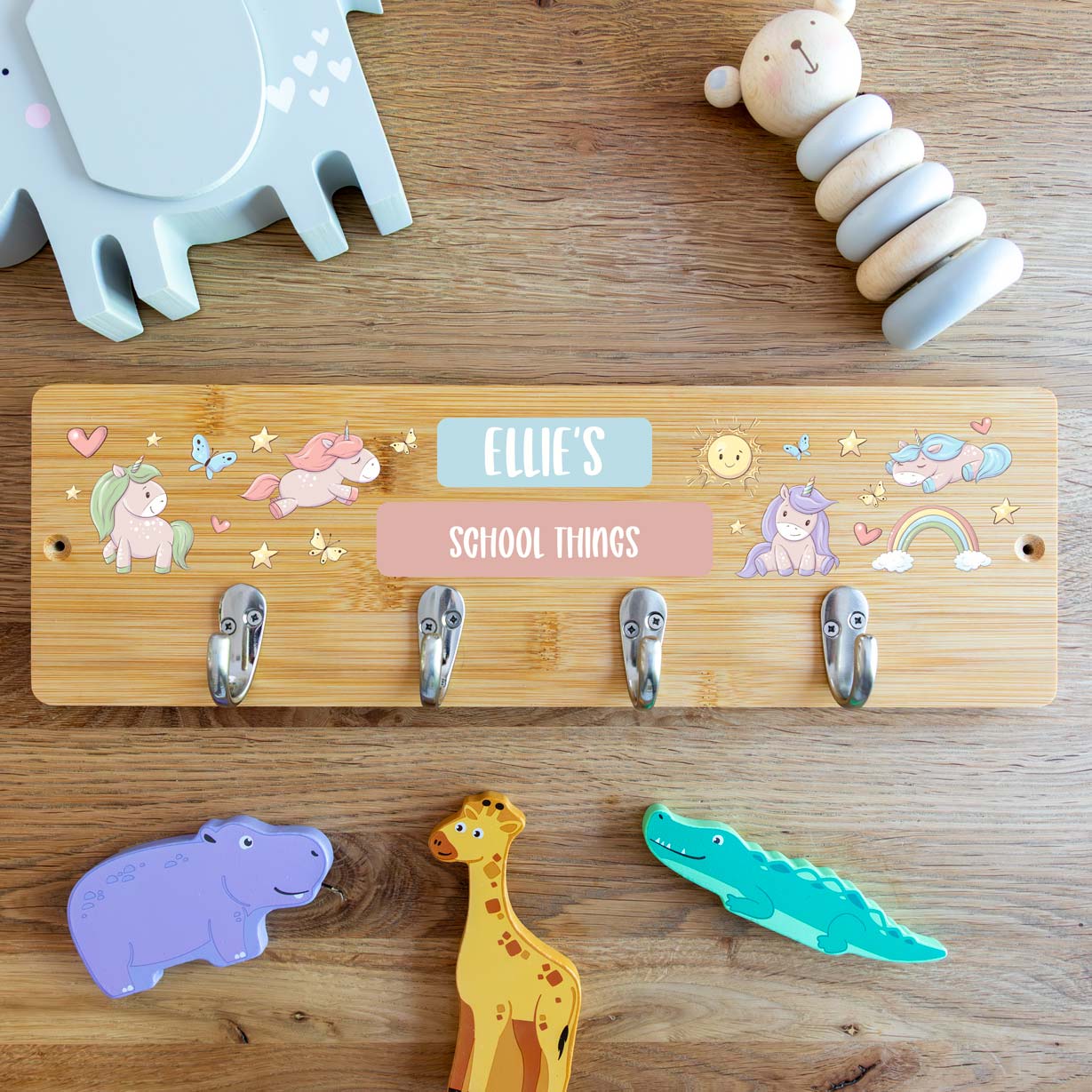 Personalised Unicorn Wall Mounted Coat Hooks For Children's Bedroom