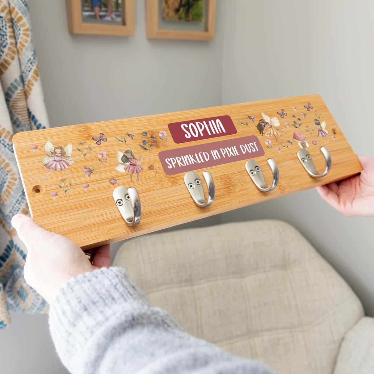 Personalised Fairy Wall Mounted Coat Hooks For Kids Bedroom