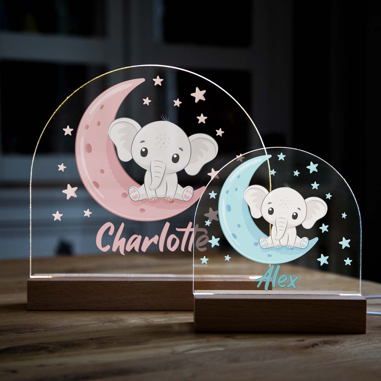 Personalised Baby Elephant Night Light Blue or Pink