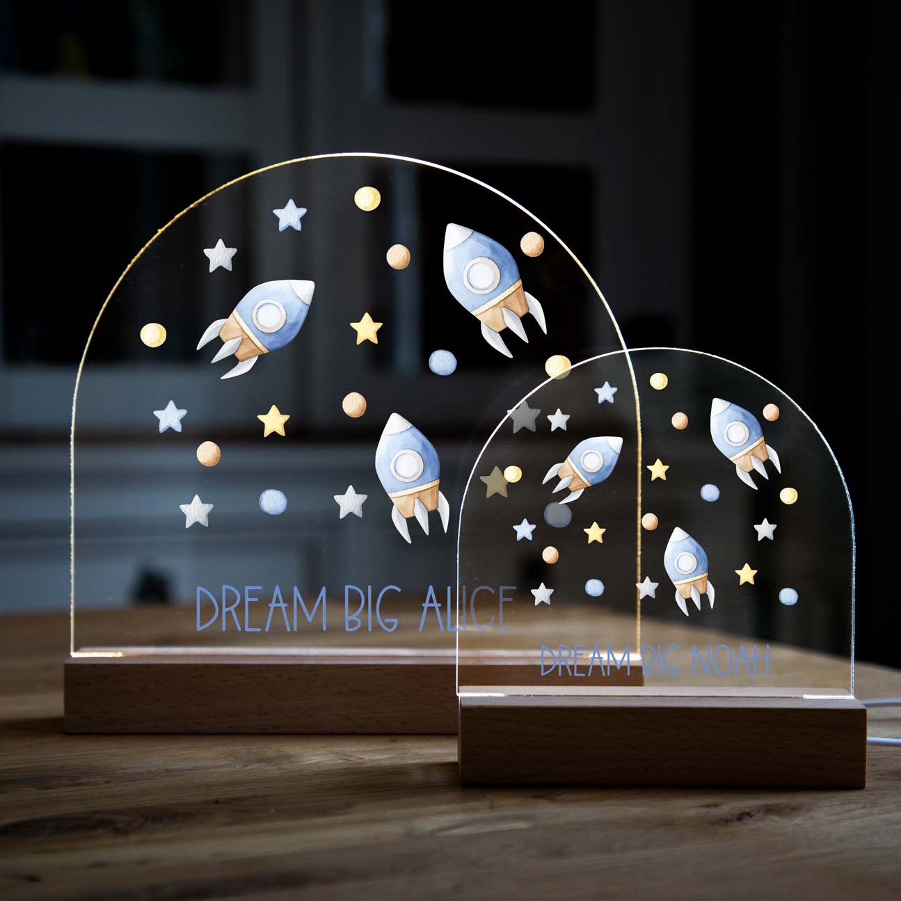 Personalised Space Rocket and Stars Night Light