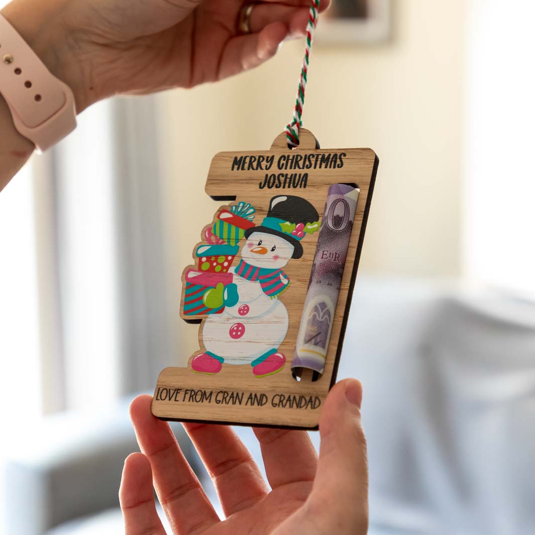 Personalised Snowman Christmas Money Gift Holder