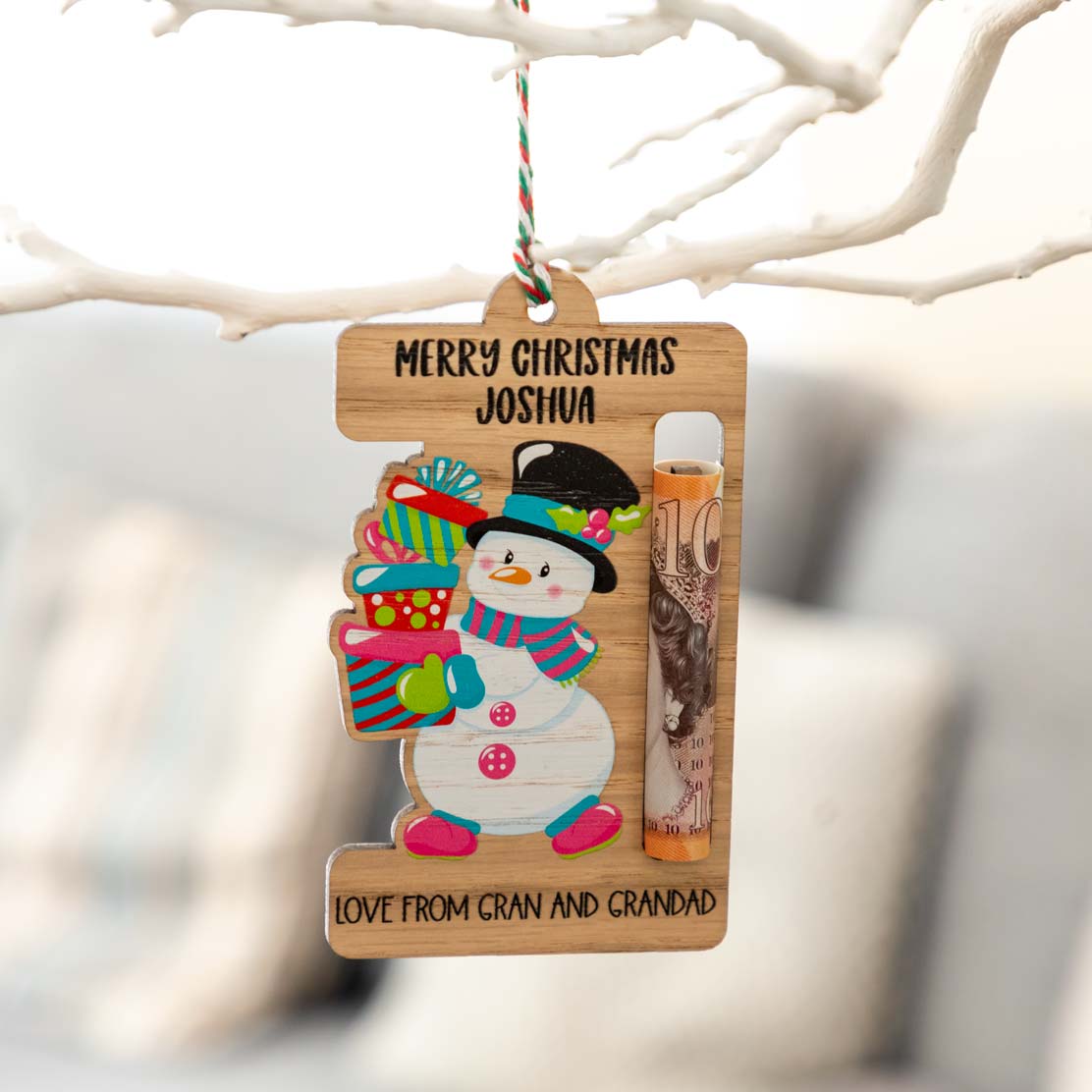 Personalised Snowman Christmas Money Gift Holder