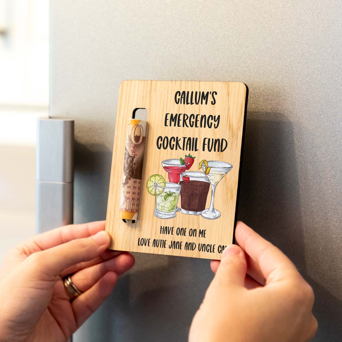 Personalised Emergency Cocktail Fund Money Holder Magnet