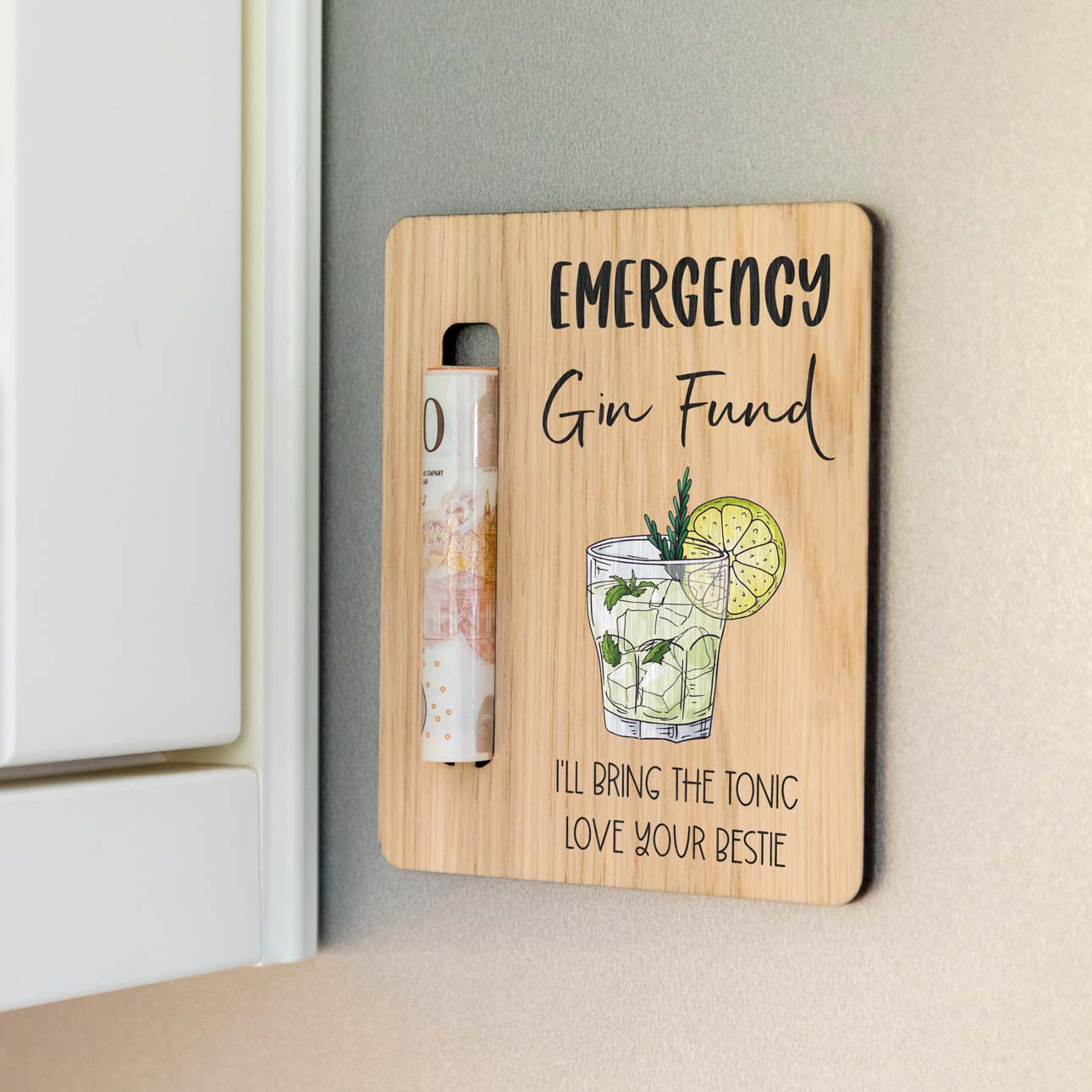 Personalised Emergency Gin Fund Money Holder Magnet