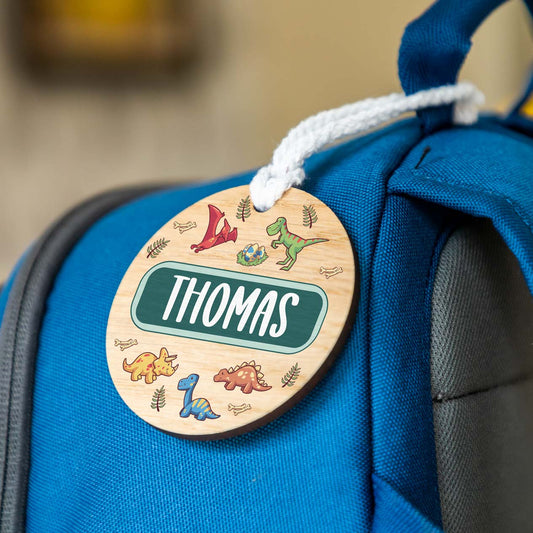 Personalised School Bag Name Tag Dinosaurs