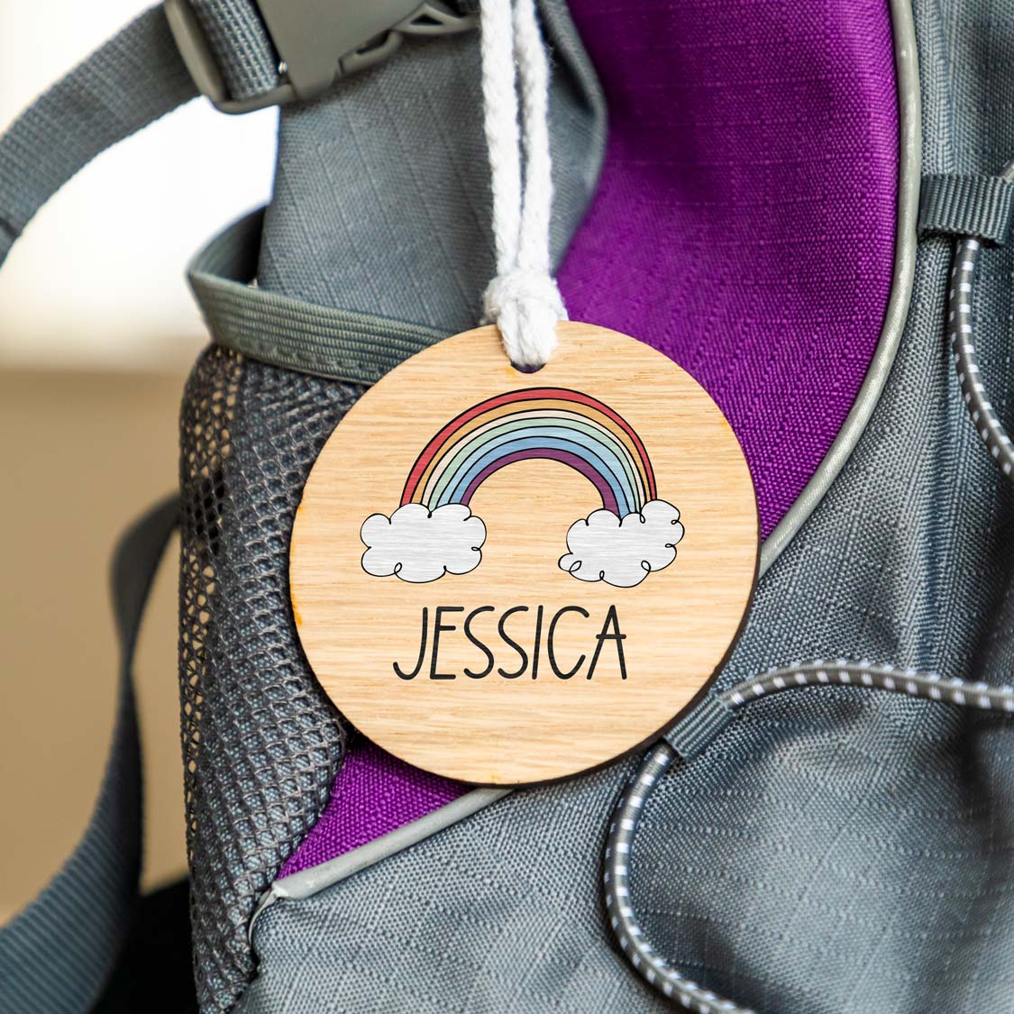 Personalised School Bag Name Tag Rainbow