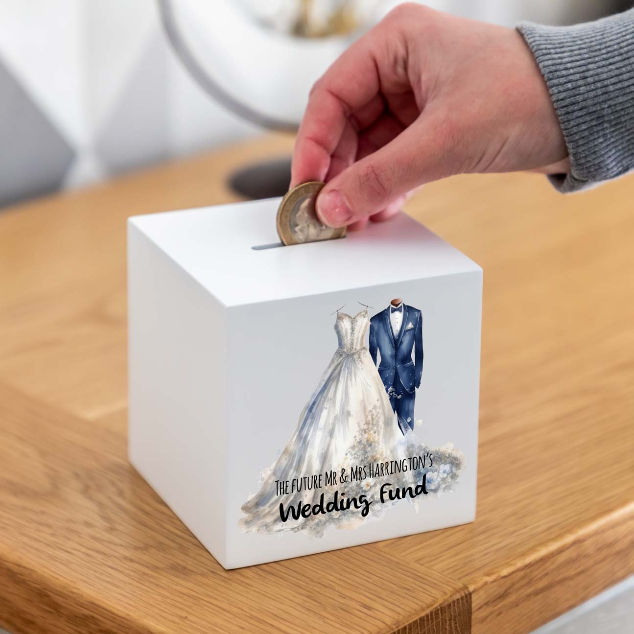 Personalised Wedding Fund White Money Box