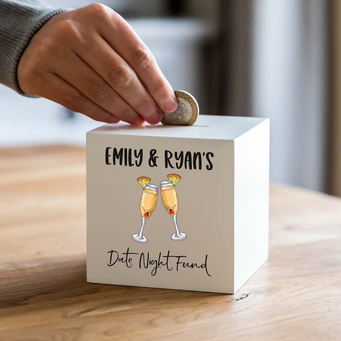 Personalised Date Night Fund White Money Box Gift For Couple