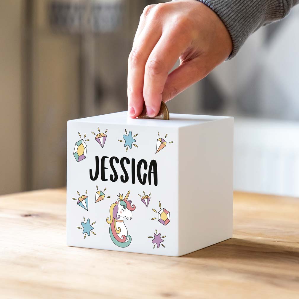 Personalised Unicorn White Money Box Gift