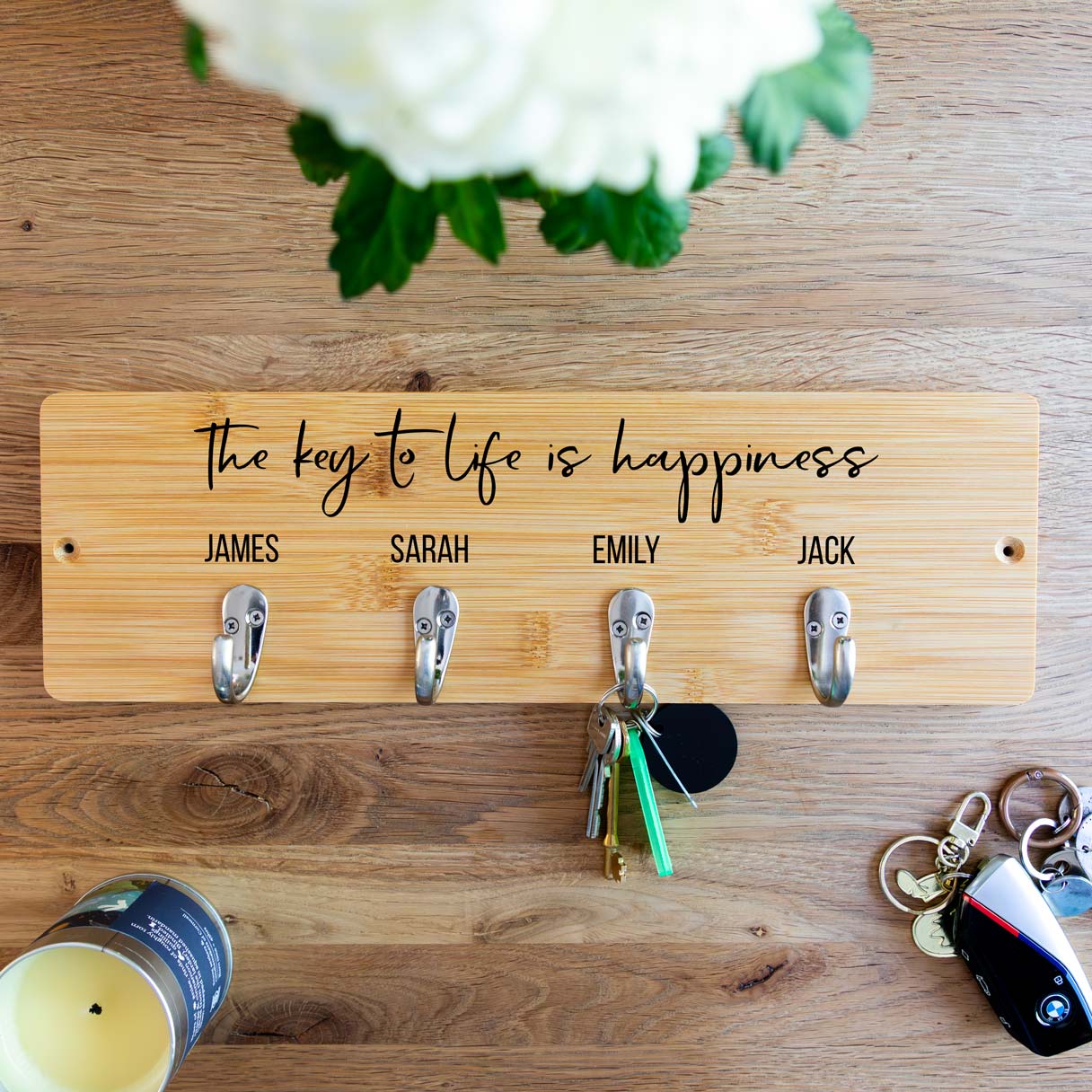 Personalised Key Hook The Key To Life Is Happiness
