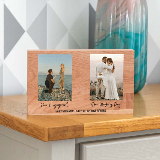 Personalised Photo Block With Two Photos Anniversary Gift