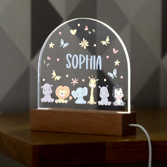 Personalised Night Light Cute Jungle Animals