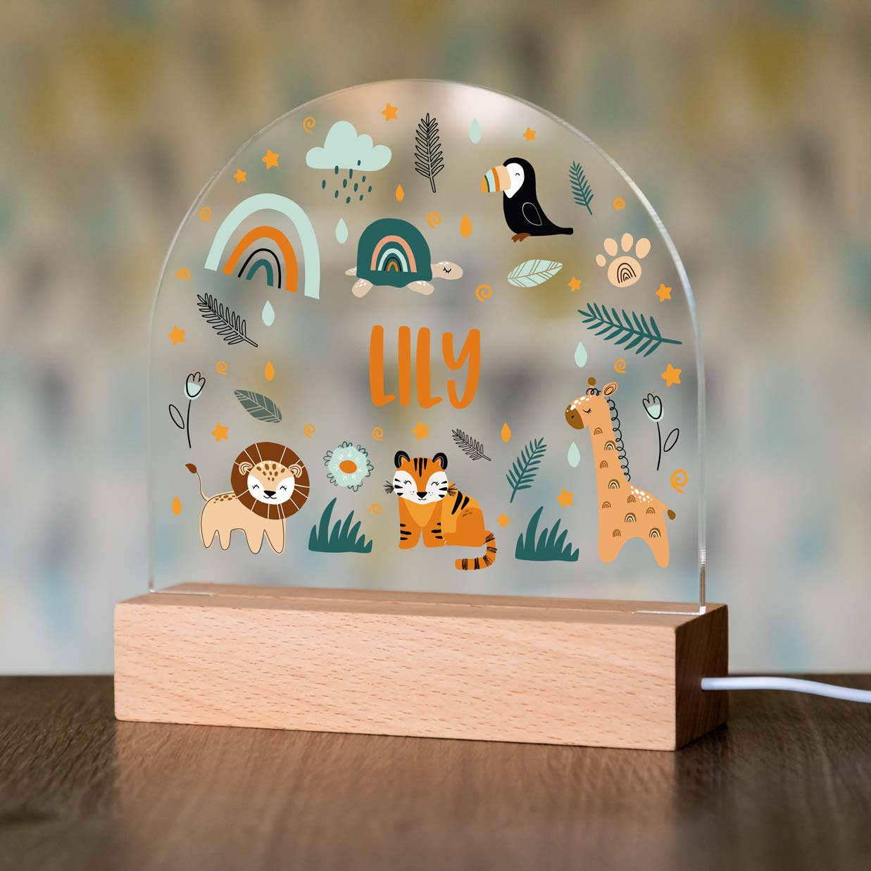 Personalised Safari Animals Night Light For Children