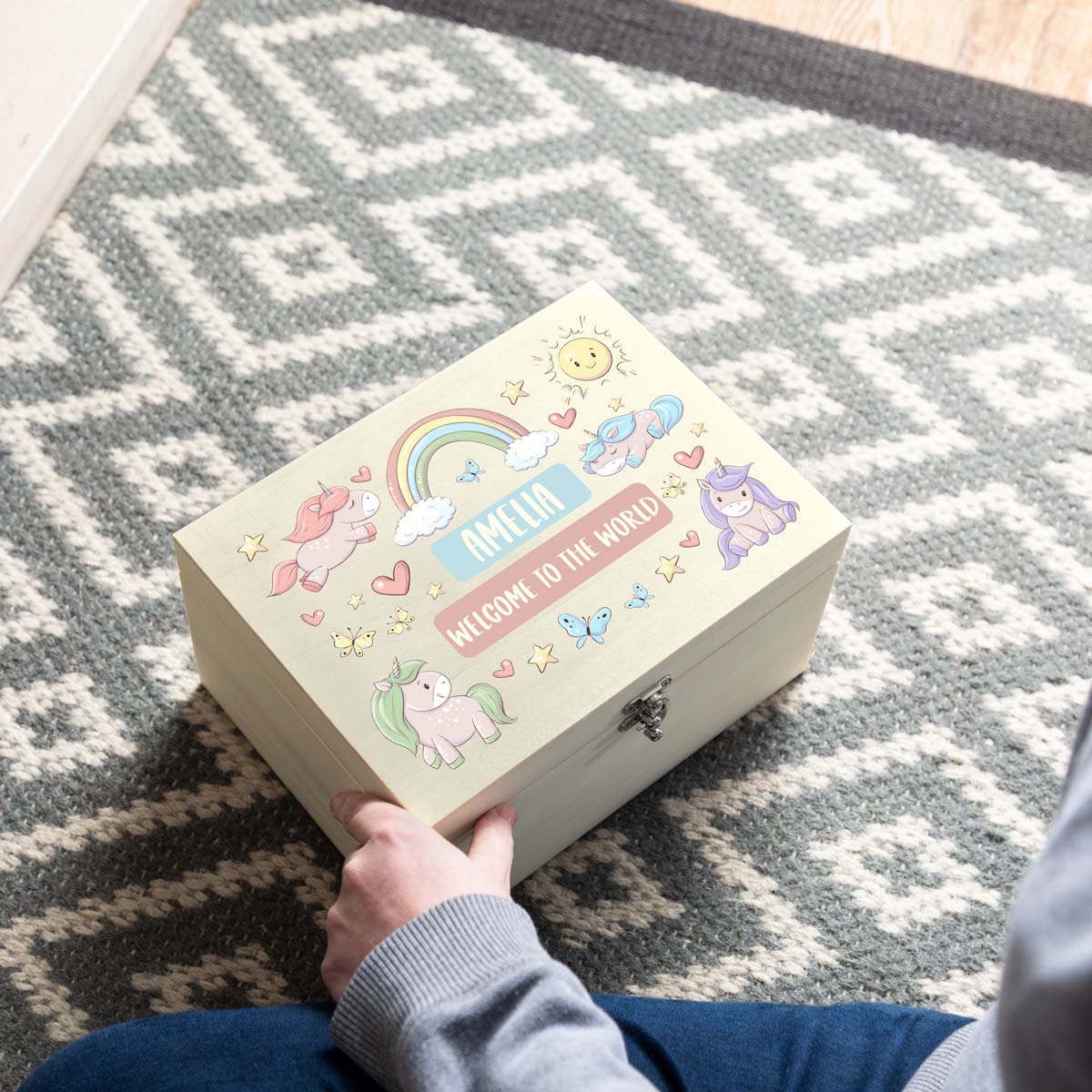 Personalised Unicorn Memory Box New Baby Gift