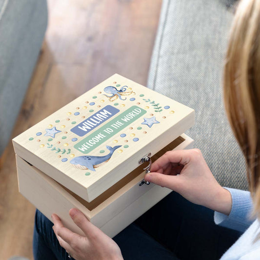 Personalised Sea Life Animals Keepsake Box New Baby Gift