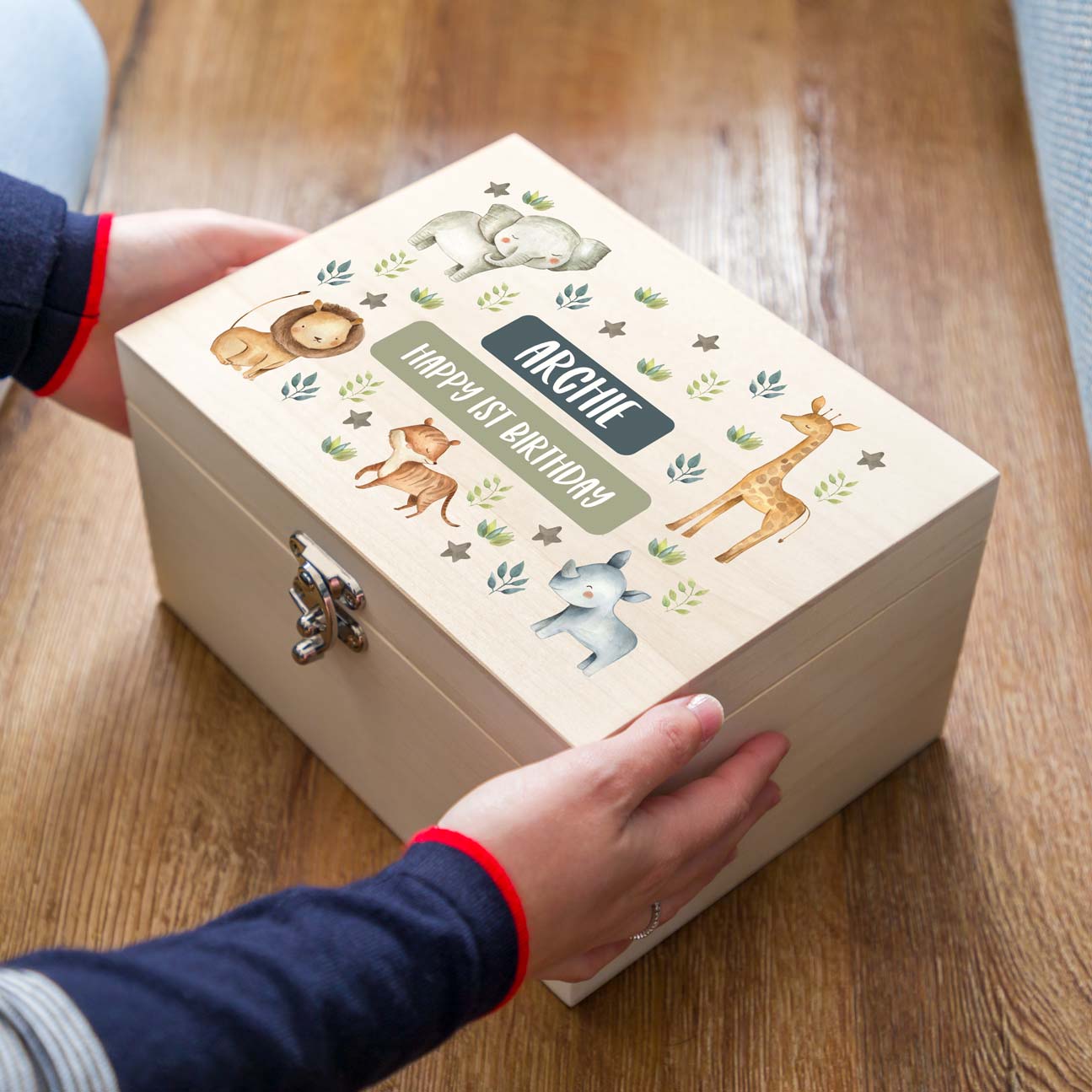 Personalised Jungle Animals Keepsake Box Gift For Children