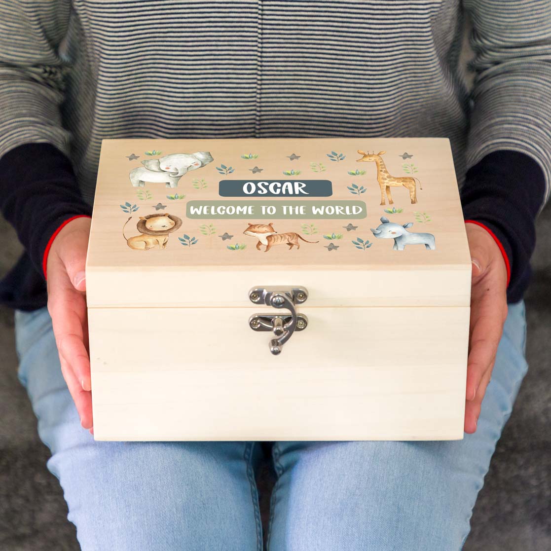 Personalised Jungle Animals Keepsake Box Gift For Children