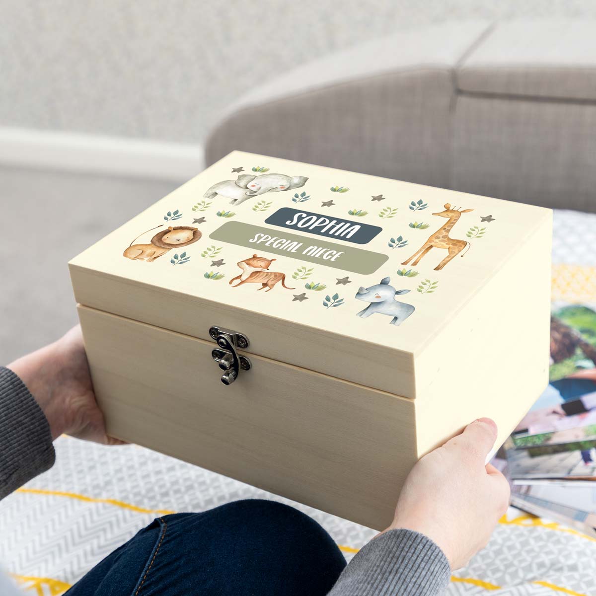 Personalised Jungle Animals Keepsake Box Gift For Children