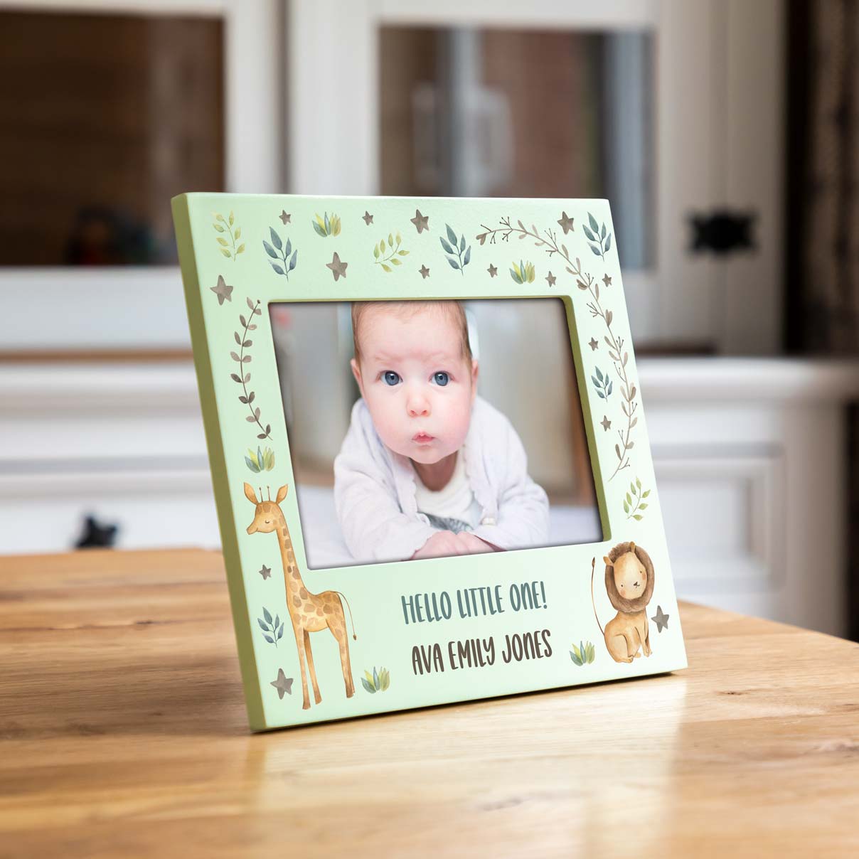 Personalised Jungle Animals Pastel Photo Frame New Baby Gift