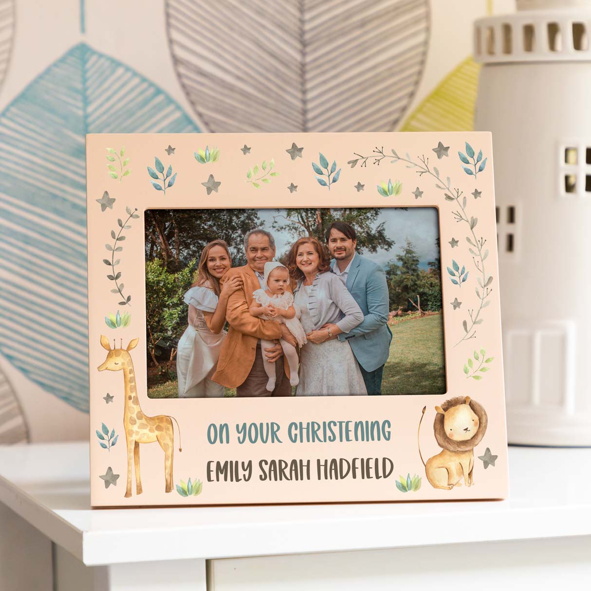 Personalised Jungle Animals Pastel Photo Frame New Baby Gift