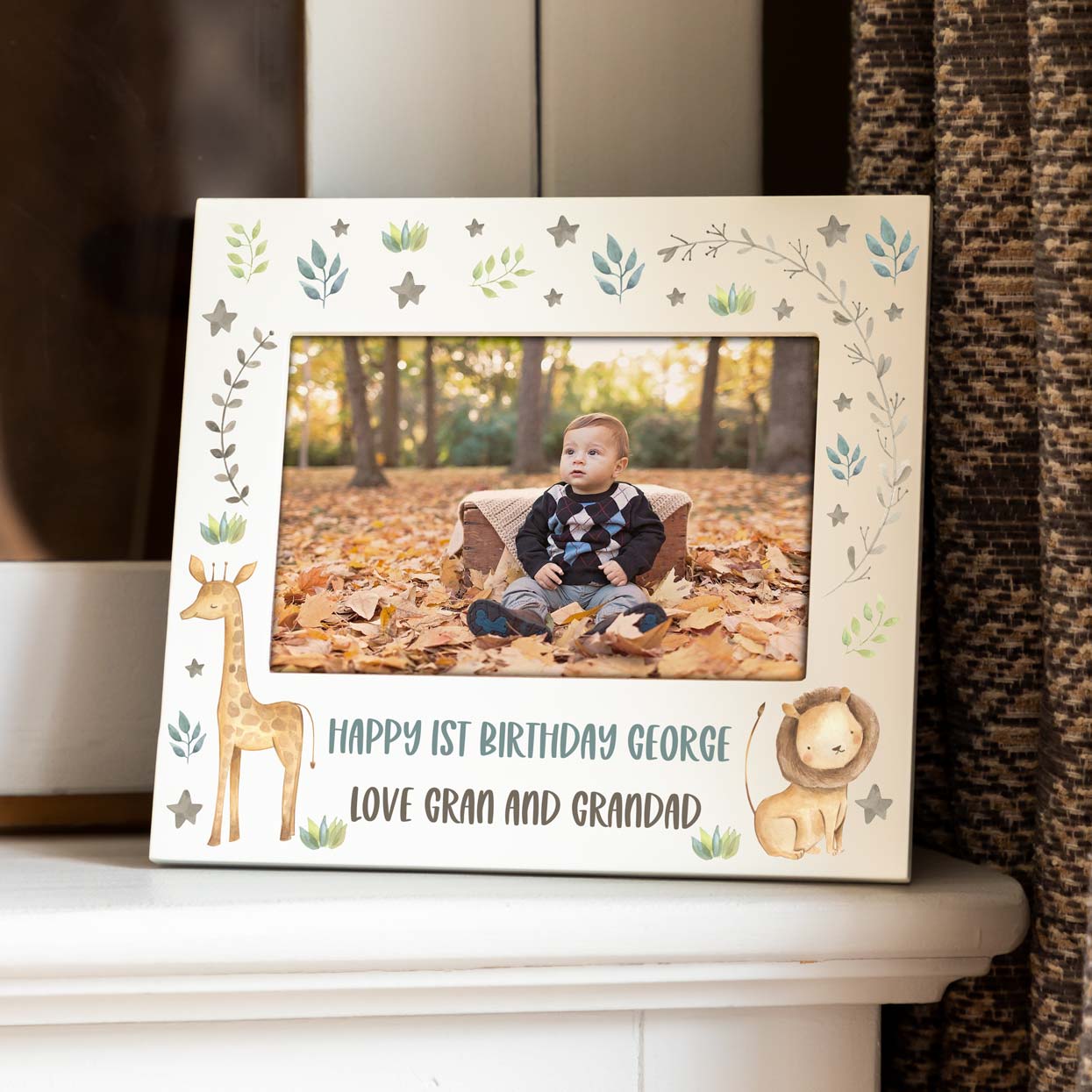 Personalised Jungle Animals Pastel Photo Frame New Baby Gift