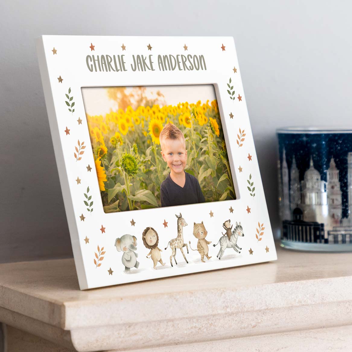 Personalised Safari Animals Pastel Photo Frame New Baby Gift