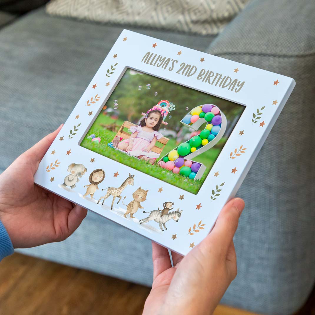 Personalised Safari Animals Pastel Photo Frame New Baby Gift