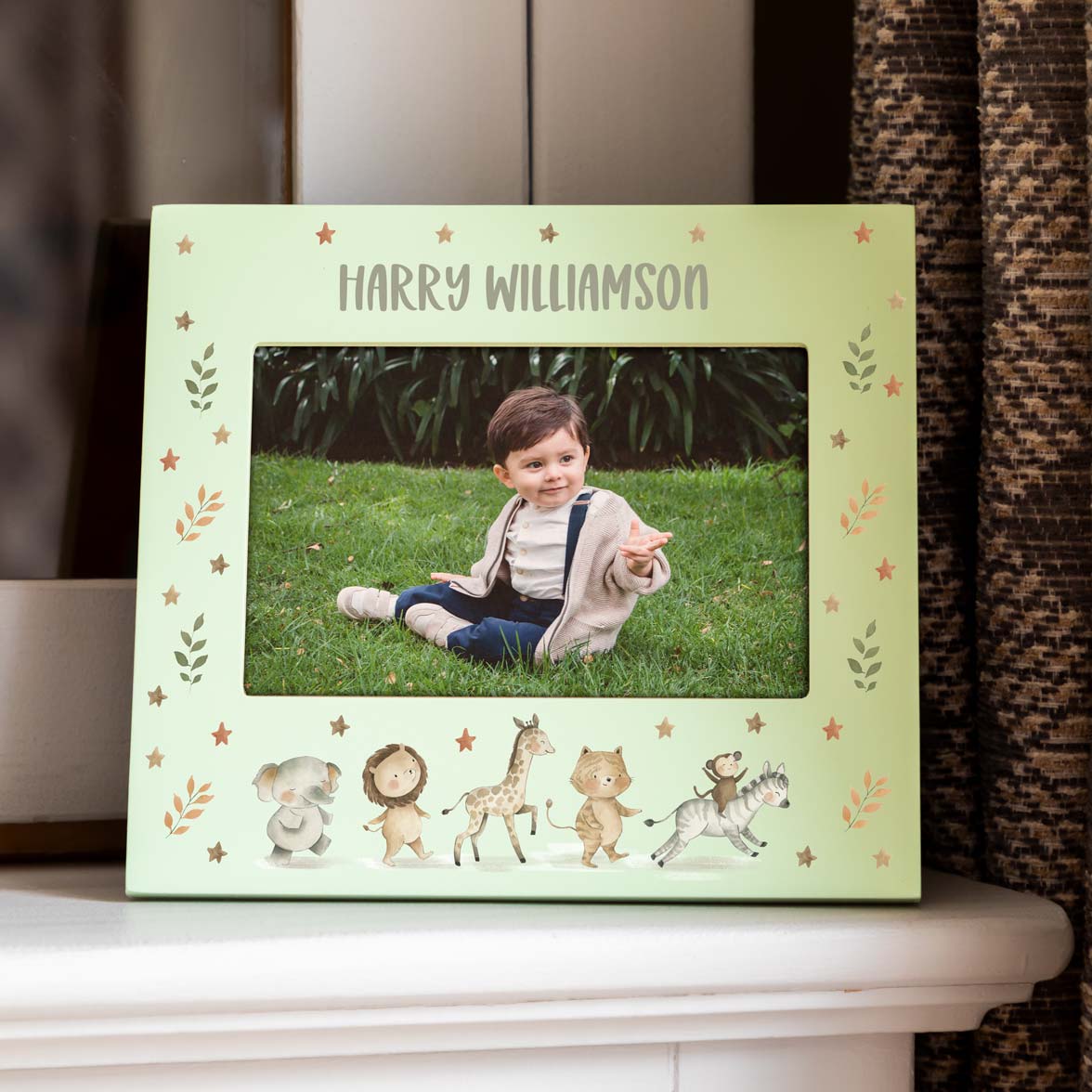 Personalised Safari Animals Pastel Photo Frame New Baby Gift